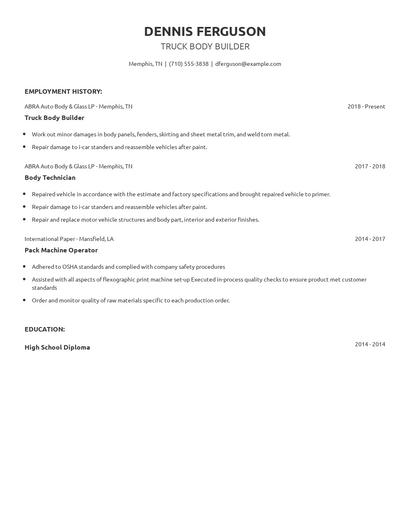 Truck Body Builder Resume