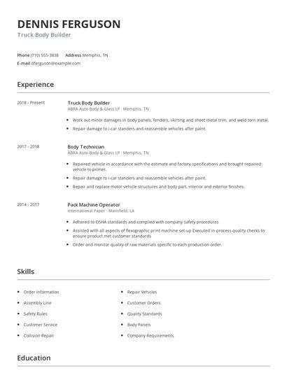 Truck Body Builder Resume
