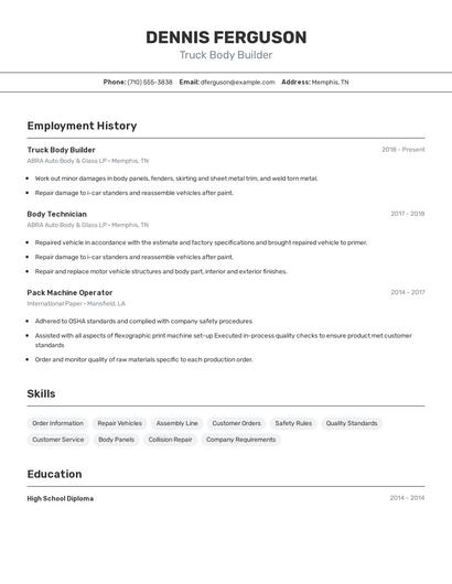 Truck Body Builder Resume