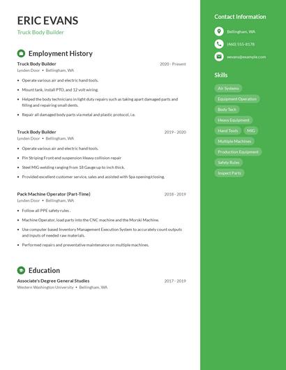 Truck Body Builder Resume