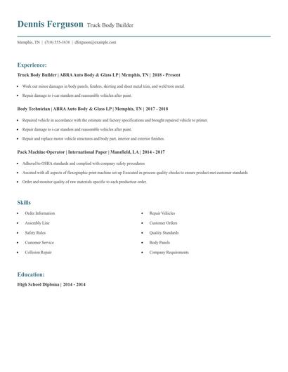 Truck Body Builder Resume