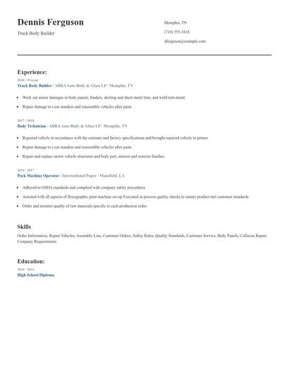 Truck Body Builder Resume
