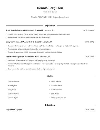 Truck Body Builder Resume