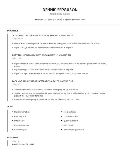 Truck Body Builder Resume