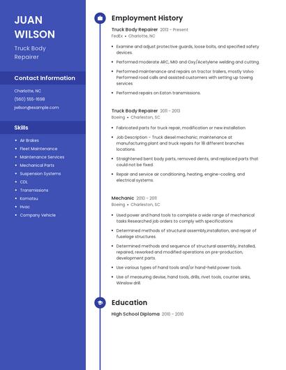 Truck Body Repairer Resume