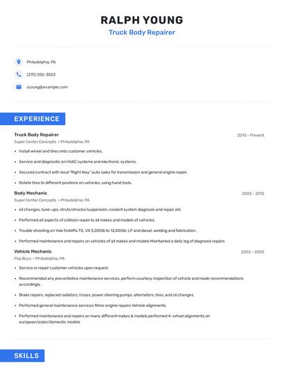 Truck Body Repairer Resume