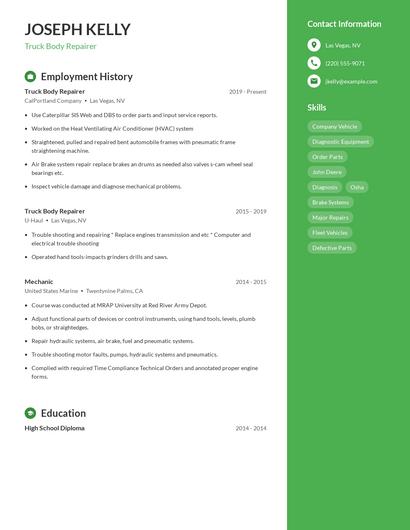 Truck Body Repairer Resume