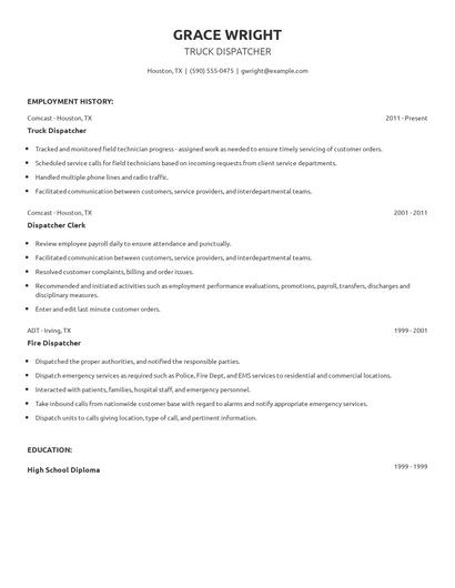 Truck Dispatcher Resume
