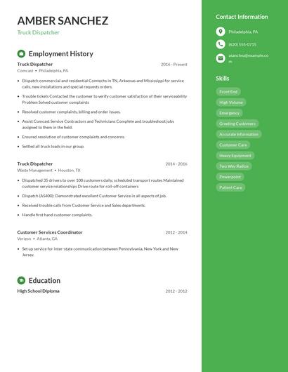 Truck Dispatcher Resume