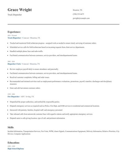 Truck Dispatcher Resume
