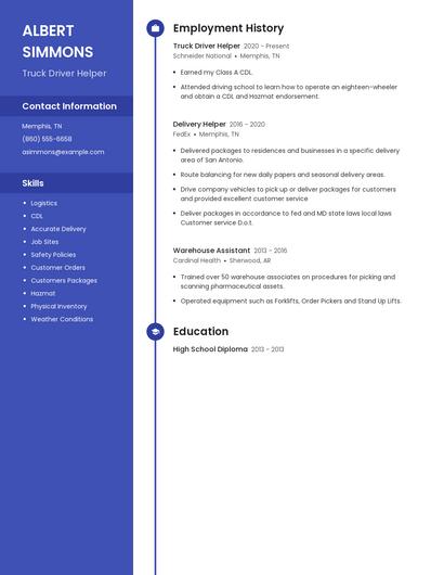 Truck Driver Helper Resume