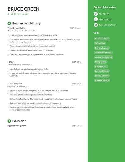 Truck Driver Helper Resume