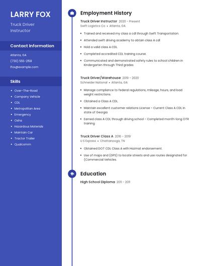 Truck Driver Instructor Resume