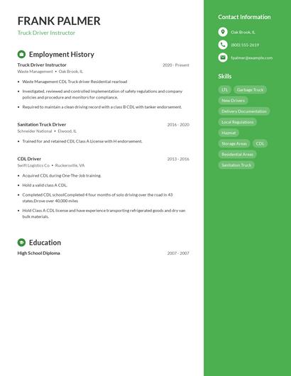 Truck Driver Instructor Resume