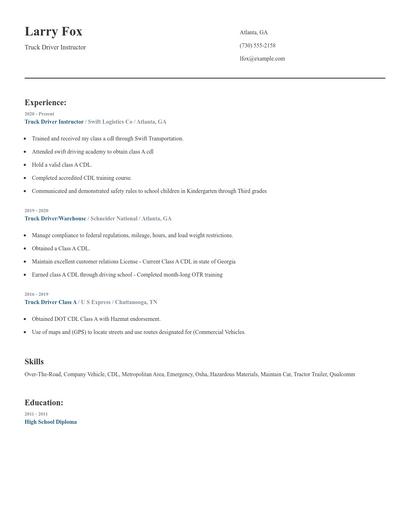 Truck Driver Instructor Resume