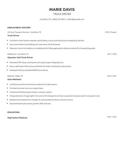 Truck Driver Resume
