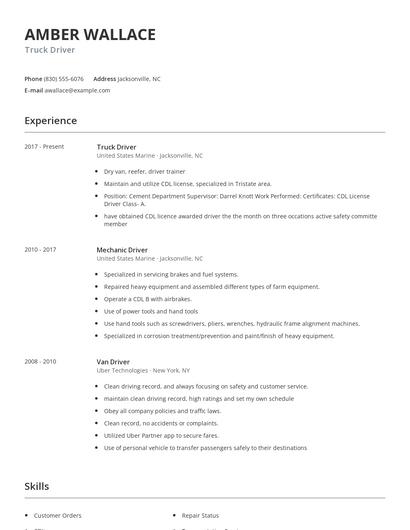 Truck Driver Resume