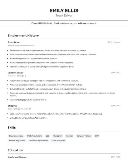 Truck Driver Resume