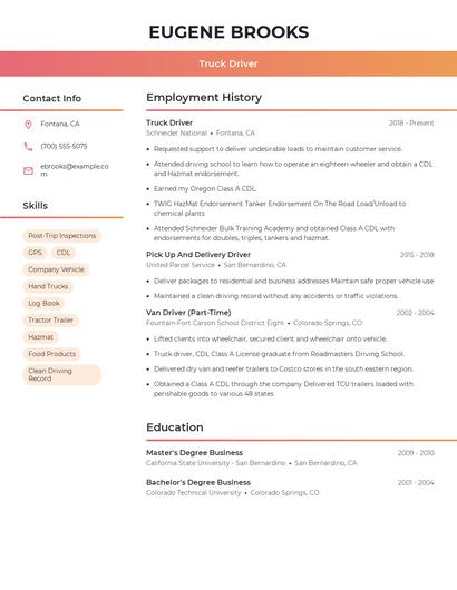Truck Driver Resume