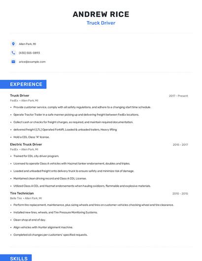 Truck Driver Resume