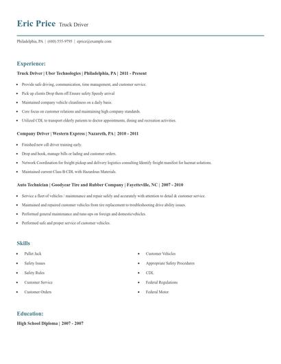 Truck Driver Resume