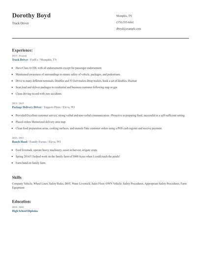 Truck Driver Resume