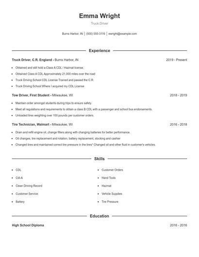 Truck Driver Resume
