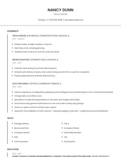 Truck Driver Resume