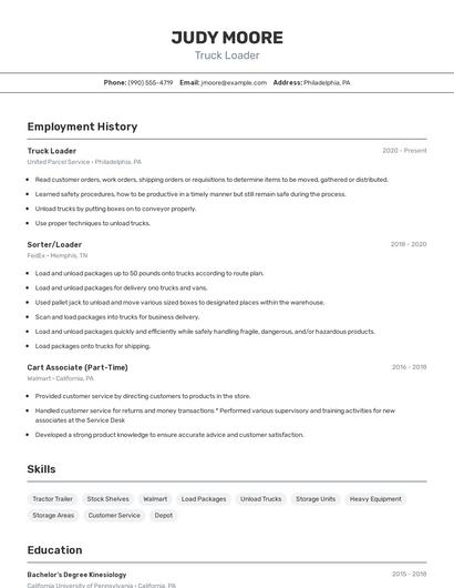 Truck Loader Resume