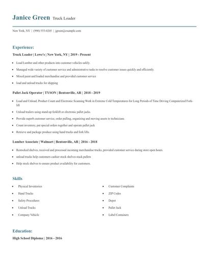 Truck Loader Resume