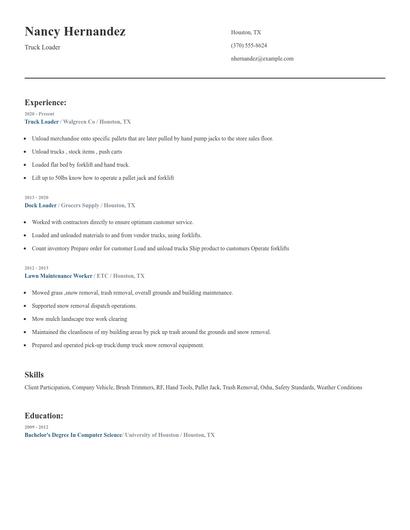 Truck Loader Resume