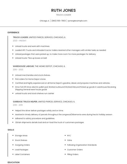 Truck Loader Resume