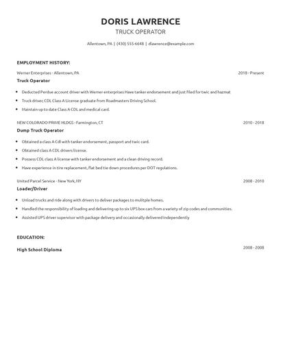 Truck Operator Resume