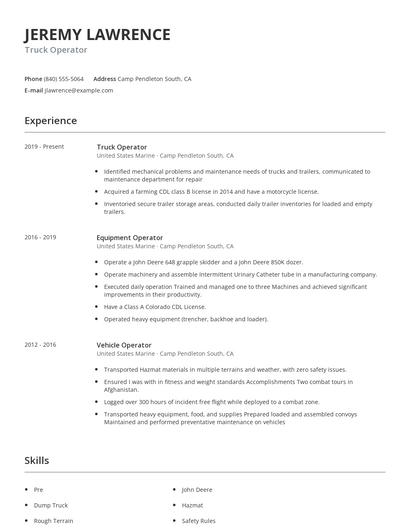 Truck Operator Resume
