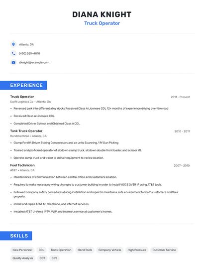 Truck Operator Resume