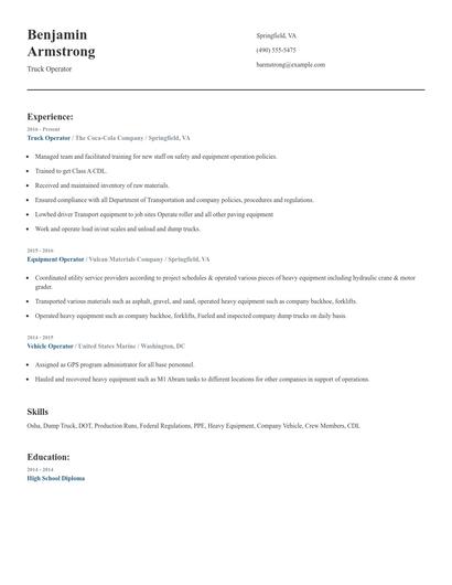 Truck Operator Resume