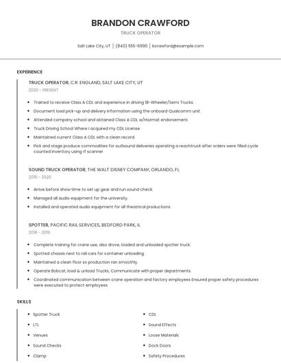 Truck Operator Resume