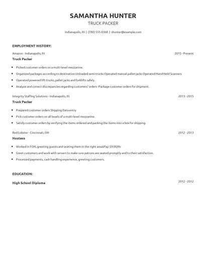 Truck Packer Resume