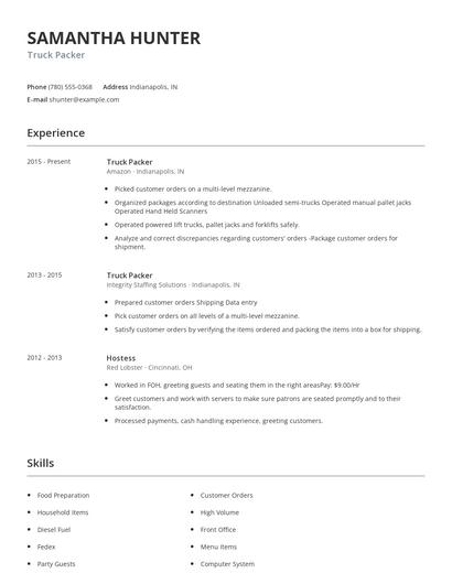 Truck Packer Resume