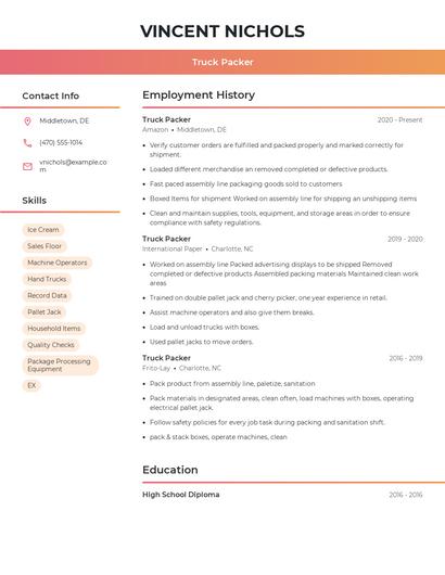 Truck Packer Resume