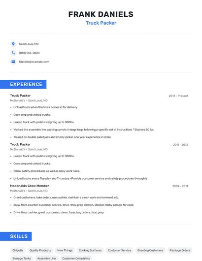 Truck Packer Resume