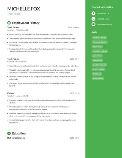 Truck Packer Resume