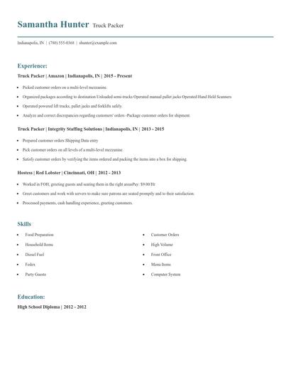 Truck Packer Resume