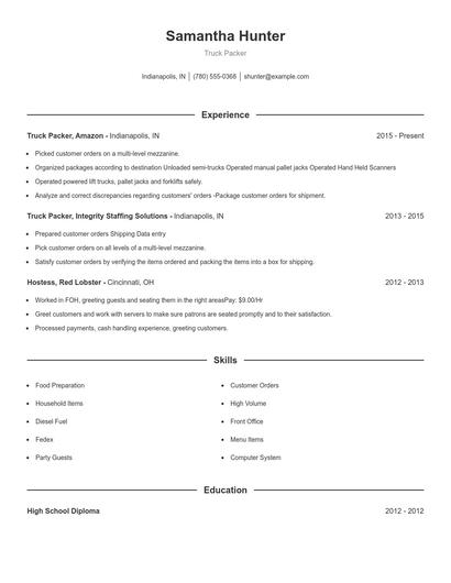 Truck Packer Resume