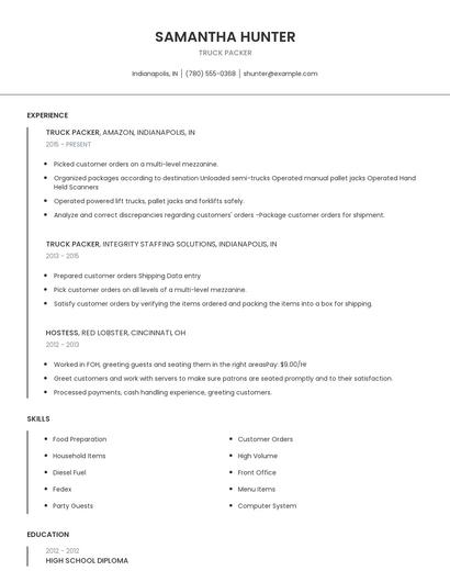 Truck Packer Resume