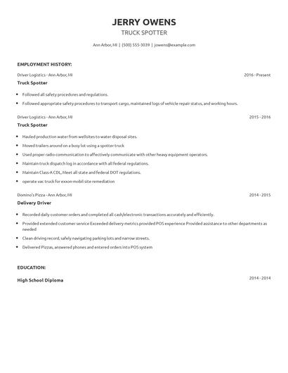 Truck Spotter Resume