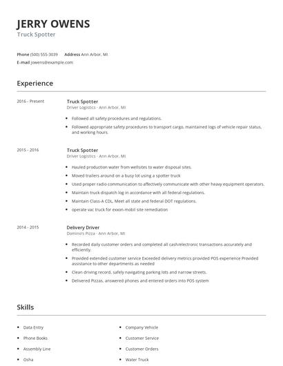 Truck Spotter Resume