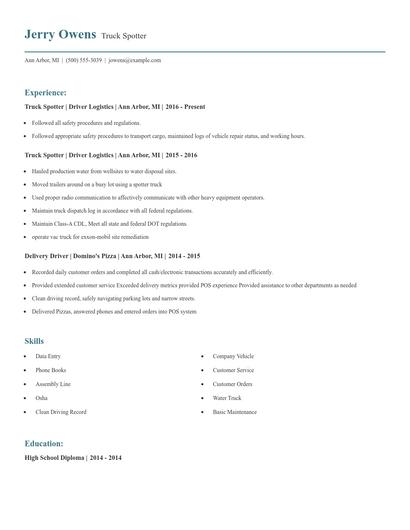 Truck Spotter Resume