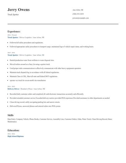 Truck Spotter Resume