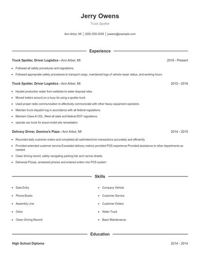 Truck Spotter Resume